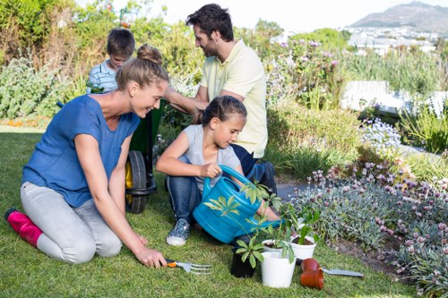 Professional landscaper designing an outdoor space with diverse plant selections.